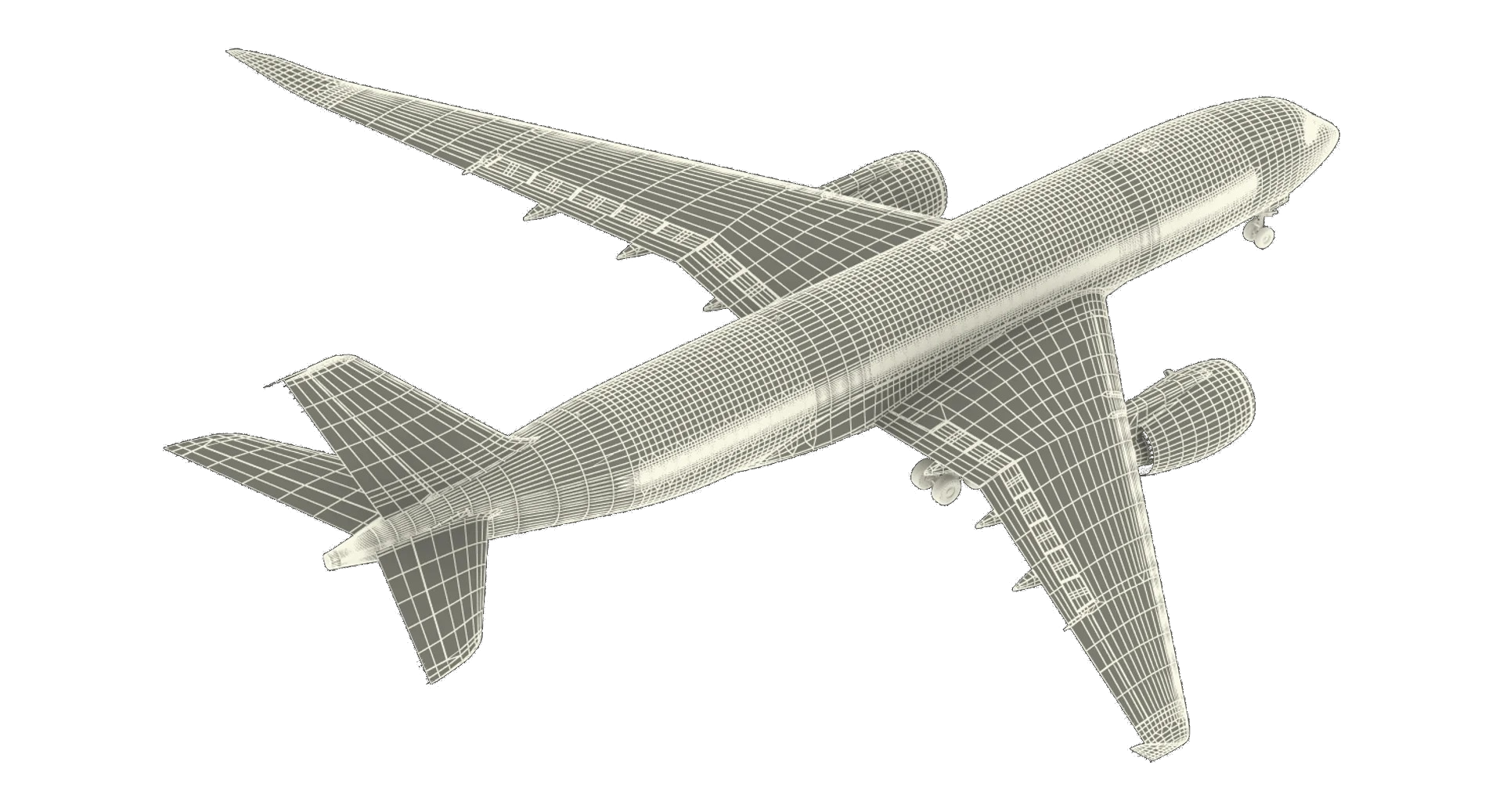 Wireframe 3D CAD mesh model of a commercial aircraft